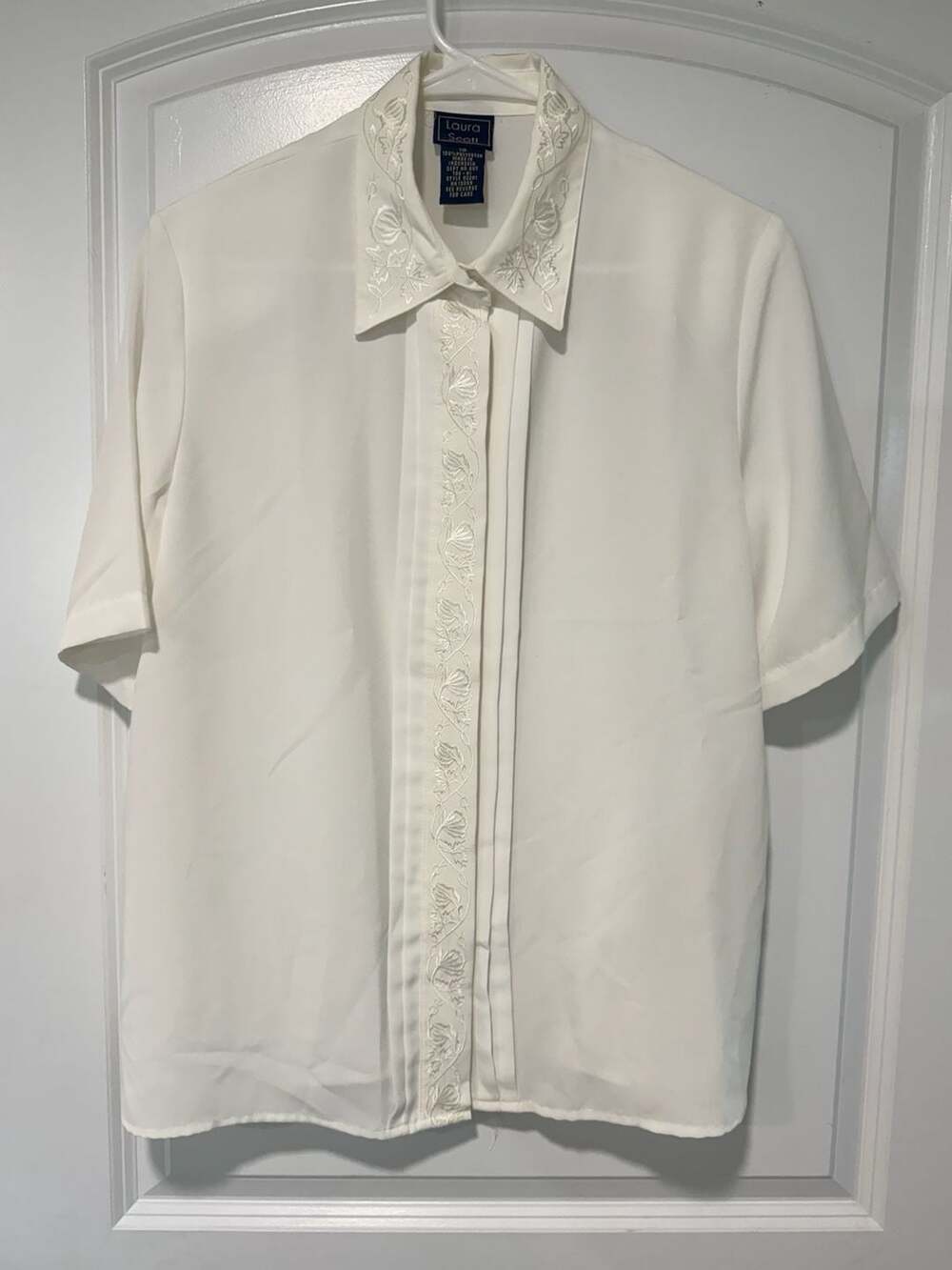 Vintage Ivory Floral Embroidered Romantic Blouse Coquette Women’s Size 10